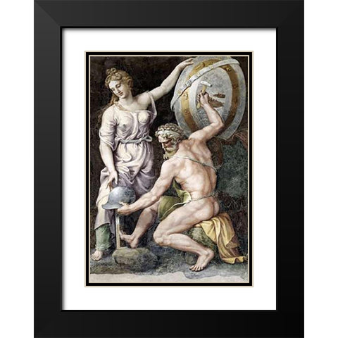 Vulcan Forging Armour For Achilles Black Modern Wood Framed Art Print with Double Matting by Romano, Giulio