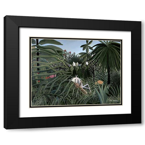 Attack of The Jaguar Black Modern Wood Framed Art Print with Double Matting by Rousseau, Henri