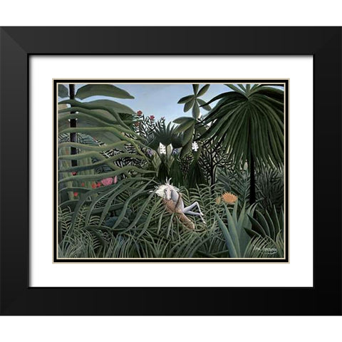 Attack of The Jaguar Black Modern Wood Framed Art Print with Double Matting by Rousseau, Henri