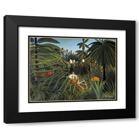 Jaguar Attacking a Horse Black Modern Wood Framed Art Print with Double Matting by Rousseau, Henri