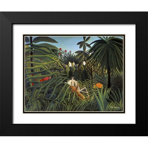Jaguar Attacking a Horse Black Modern Wood Framed Art Print with Double Matting by Rousseau, Henri