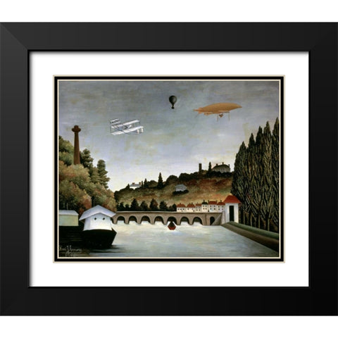 Landscape With Zeppelin Black Modern Wood Framed Art Print with Double Matting by Rousseau, Henri