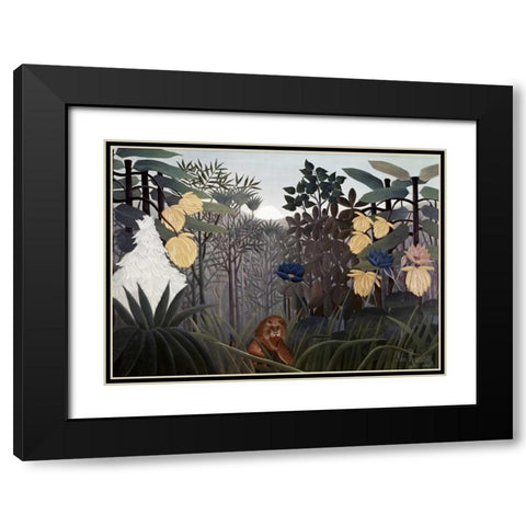 Repast of The Lion Black Modern Wood Framed Art Print with Double Matting by Rousseau, Henri