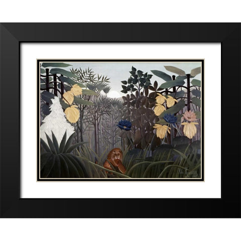 Repast of The Lion Black Modern Wood Framed Art Print with Double Matting by Rousseau, Henri