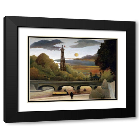 The Eiffel Tower Black Modern Wood Framed Art Print with Double Matting by Rousseau, Henri