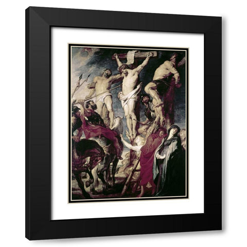 Christ On The Cross Between The Two Thieves Black Modern Wood Framed Art Print with Double Matting by Rubens, Peter Paul