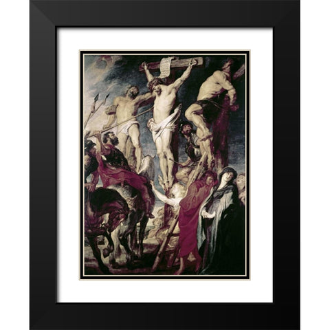 Christ On The Cross Between The Two Thieves Black Modern Wood Framed Art Print with Double Matting by Rubens, Peter Paul