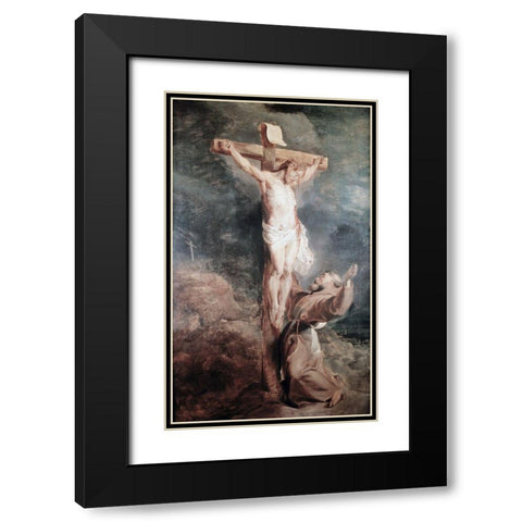 Saint Francis Before The Crucified Christ Black Modern Wood Framed Art Print with Double Matting by Rubens, Peter Paul
