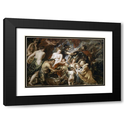 Peace and War Black Modern Wood Framed Art Print with Double Matting by Rubens, Peter Paul