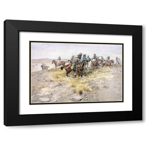 Cowboys Black Modern Wood Framed Art Print with Double Matting by Russell, Charles M.