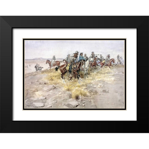 Cowboys Black Modern Wood Framed Art Print with Double Matting by Russell, Charles M.