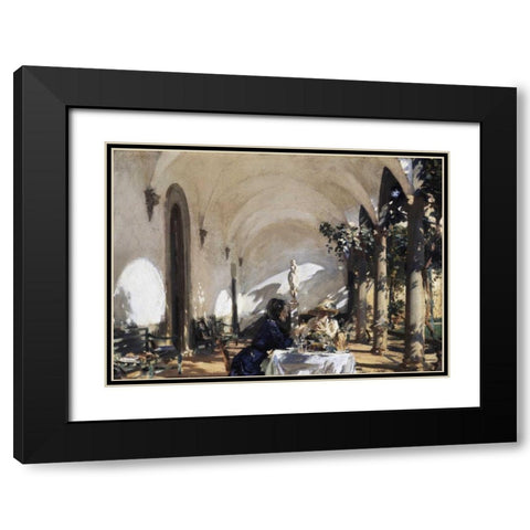 Breakfast in the Loggia Black Modern Wood Framed Art Print with Double Matting by Sargent, John Singer