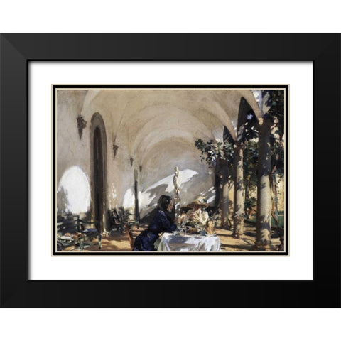 Breakfast in the Loggia Black Modern Wood Framed Art Print with Double Matting by Sargent, John Singer