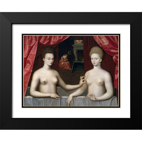 Gabrielle DEstrees and One of Her Sisters Black Modern Wood Framed Art Print with Double Matting by School of Fontainebleau