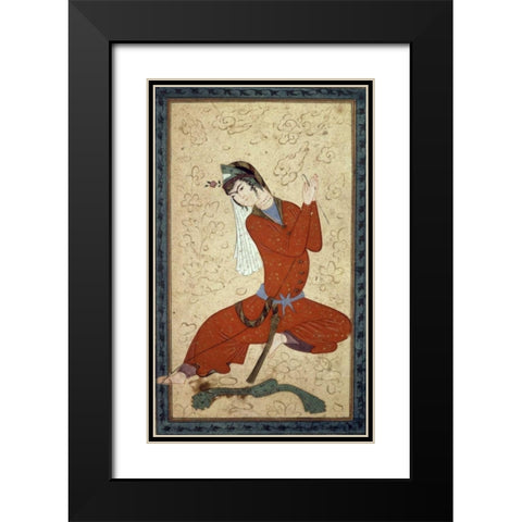 Seated Woman at Rest Black Modern Wood Framed Art Print with Double Matting by Shah Abbas School