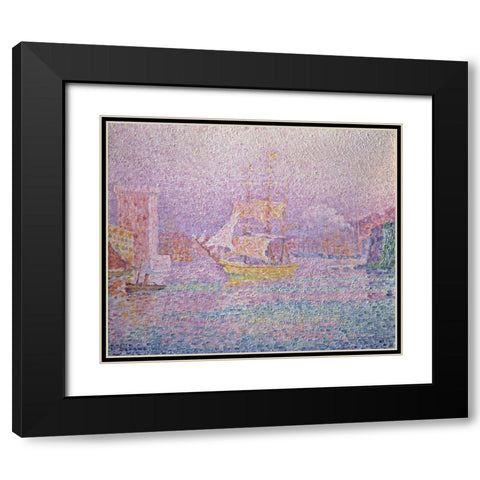 Harbor of Marseille Black Modern Wood Framed Art Print with Double Matting by Signac, Paul