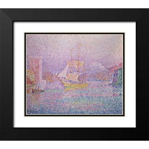 Harbor of Marseille Black Modern Wood Framed Art Print with Double Matting by Signac, Paul