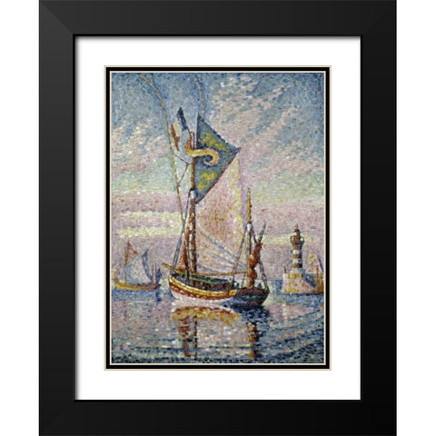 Le Pont De Cancarneau Black Modern Wood Framed Art Print with Double Matting by Signac, Paul
