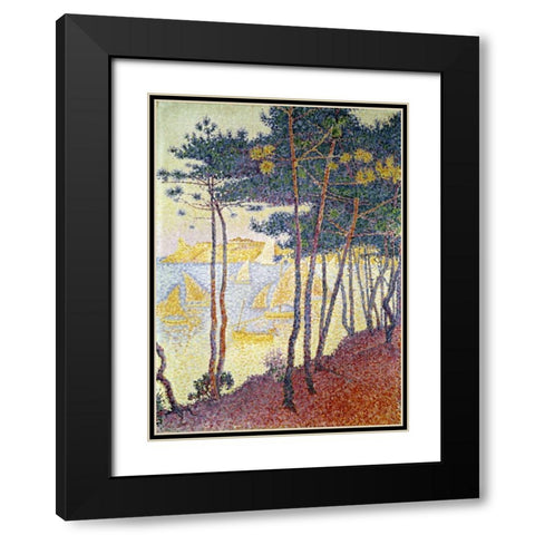 Sailboats Black Modern Wood Framed Art Print with Double Matting by Signac, Paul