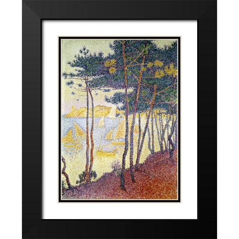 Sailboats Black Modern Wood Framed Art Print with Double Matting by Signac, Paul