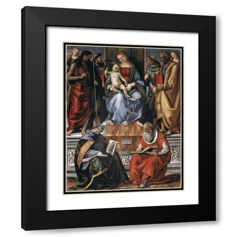 Madonna With Child Among Saints Black Modern Wood Framed Art Print with Double Matting by Signorelli, Luca