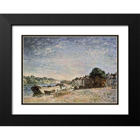 Bord De Riviere a Saint-Mammes Black Modern Wood Framed Art Print with Double Matting by Sisley, Alfred