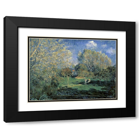 Hoschede Gardens Black Modern Wood Framed Art Print with Double Matting by Sisley, Alfred