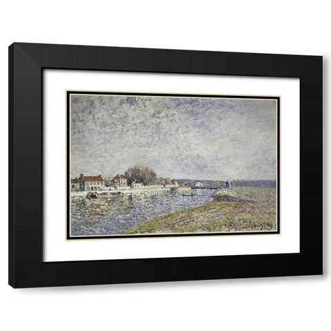 Le Barage, Canal du Loins a Saint-Mammes Black Modern Wood Framed Art Print with Double Matting by Sisley, Alfred