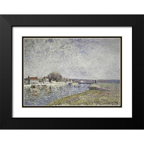 Le Barage, Canal du Loins a Saint-Mammes Black Modern Wood Framed Art Print with Double Matting by Sisley, Alfred