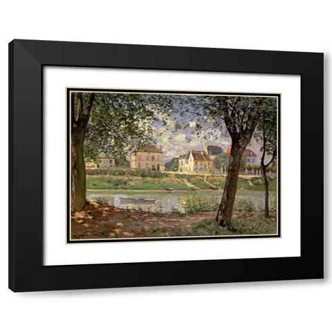Little Town on the River Seine, 1872 Black Modern Wood Framed Art Print with Double Matting by Sisley, Alfred