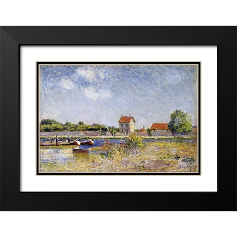 Saint-Mammes Black Modern Wood Framed Art Print with Double Matting by Sisley, Alfred