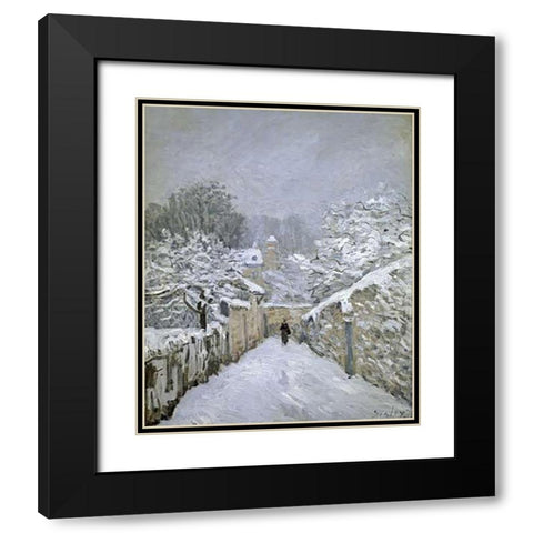 The Snow in Louveciennes Black Modern Wood Framed Art Print with Double Matting by Sisley, Alfred
