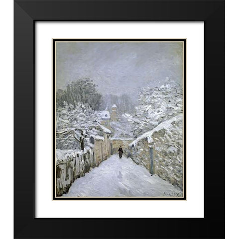The Snow in Louveciennes Black Modern Wood Framed Art Print with Double Matting by Sisley, Alfred