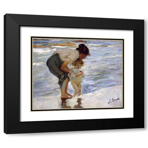 At the Beach - En la Playa Black Modern Wood Framed Art Print with Double Matting by Bastida, Joaquin Sorrolla