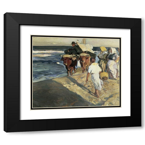 Taking Out the Boat Black Modern Wood Framed Art Print with Double Matting by Sorrolla y Bastida, Joaquin