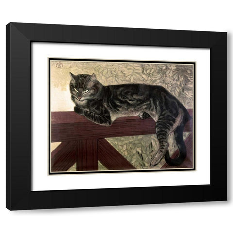 Cat On The Balustrade Black Modern Wood Framed Art Print with Double Matting by Steinlen, Theophile