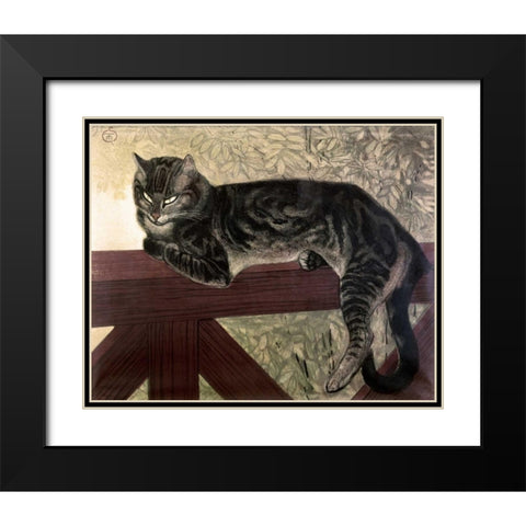 Cat On The Balustrade Black Modern Wood Framed Art Print with Double Matting by Steinlen, Theophile