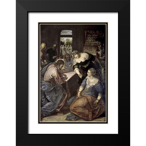 Museumist In The House of Mary and Martha Black Modern Wood Framed Art Print with Double Matting by Tintoretto, Jacopo