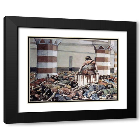 Abimelech Slays His Seventy Brethren Black Modern Wood Framed Art Print with Double Matting by Tissot, James