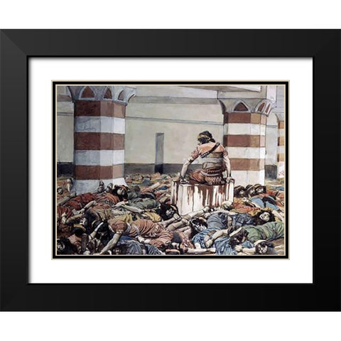 Abimelech Slays His Seventy Brethren Black Modern Wood Framed Art Print with Double Matting by Tissot, James