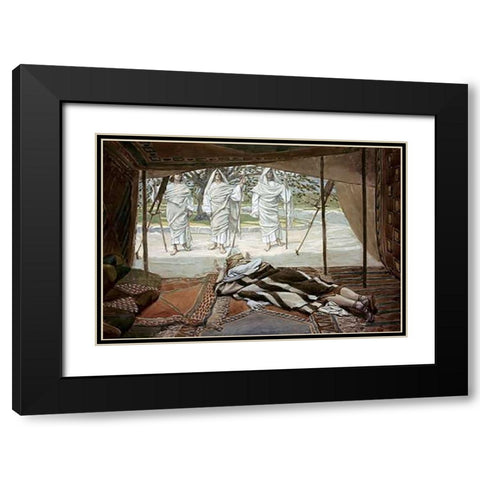 Abraham and The Three Angels Black Modern Wood Framed Art Print with Double Matting by Tissot, James