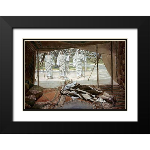 Abraham and The Three Angels Black Modern Wood Framed Art Print with Double Matting by Tissot, James