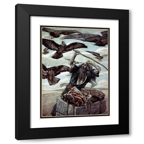 Abraham Guarding His Sacrifice Black Modern Wood Framed Art Print with Double Matting by Tissot, James