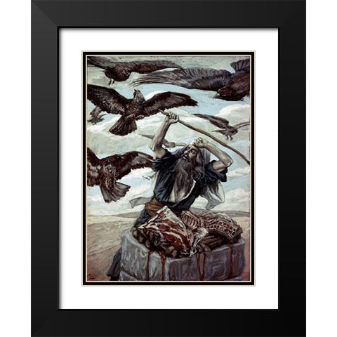 Abraham Guarding His Sacrifice Black Modern Wood Framed Art Print with Double Matting by Tissot, James