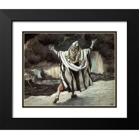 Abraham Sees Sodom In Flames Black Modern Wood Framed Art Print with Double Matting by Tissot, James