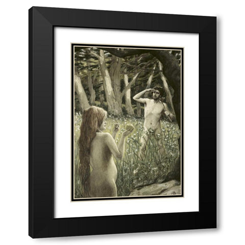Adam Tempted by Eve Black Modern Wood Framed Art Print with Double Matting by Tissot, James Jacques
