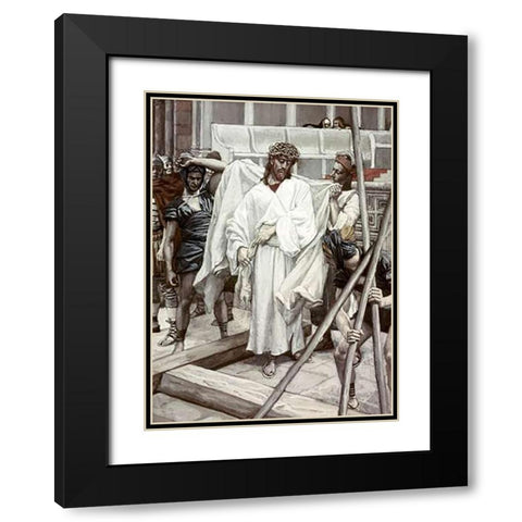 And They Put His Own Raiment On Him Black Modern Wood Framed Art Print with Double Matting by Tissot, James