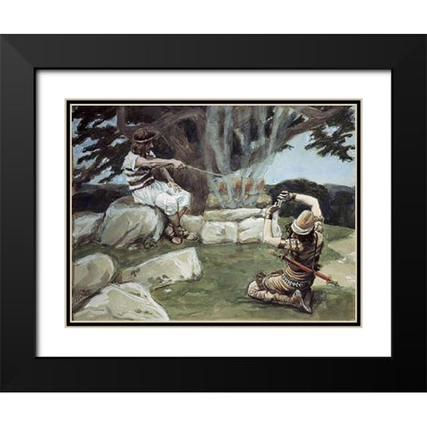Angel Puts Fire On The Alter of Gideon Black Modern Wood Framed Art Print with Double Matting by Tissot, James