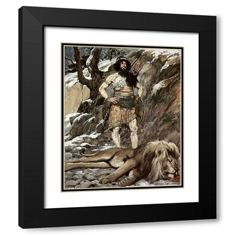 Benaiah, Who Slew The Lion Black Modern Wood Framed Art Print with Double Matting by Tissot, James