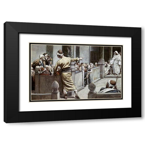 Blind Man Tells His Story To The Jews Black Modern Wood Framed Art Print with Double Matting by Tissot, James
